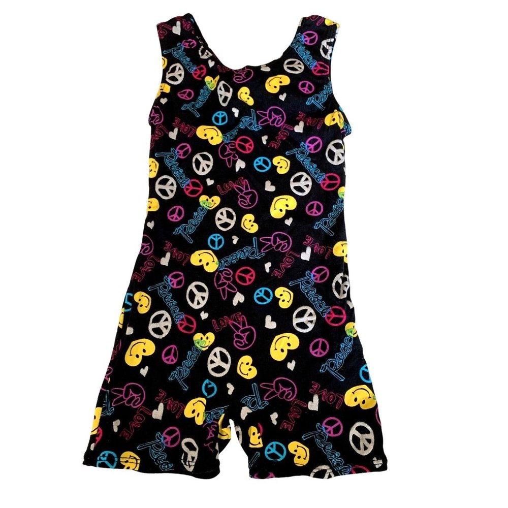 Jacques Moret Girls Size 6 7 Small Black Sleeve Shorts Leotard 1 Piece Bodysuit